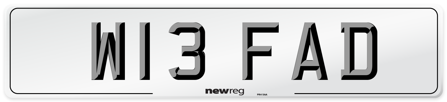 W13 FAD Number Plate from New Reg